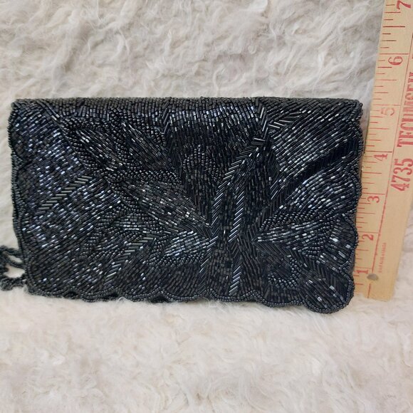 Handmade Embellished Black Full Beaded Crossbody Purse Bag - Picture 5 of 10